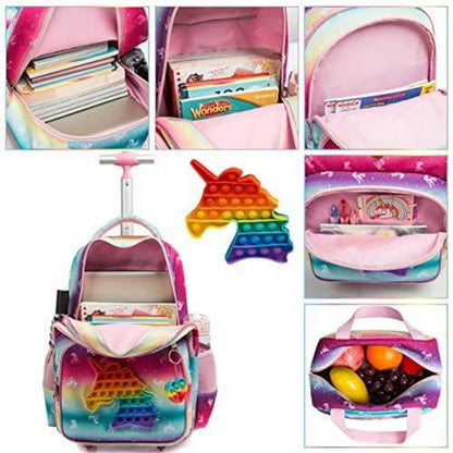 Schulranzen mit Rollen für Mädchen – Einhorn Design mit Zubehör