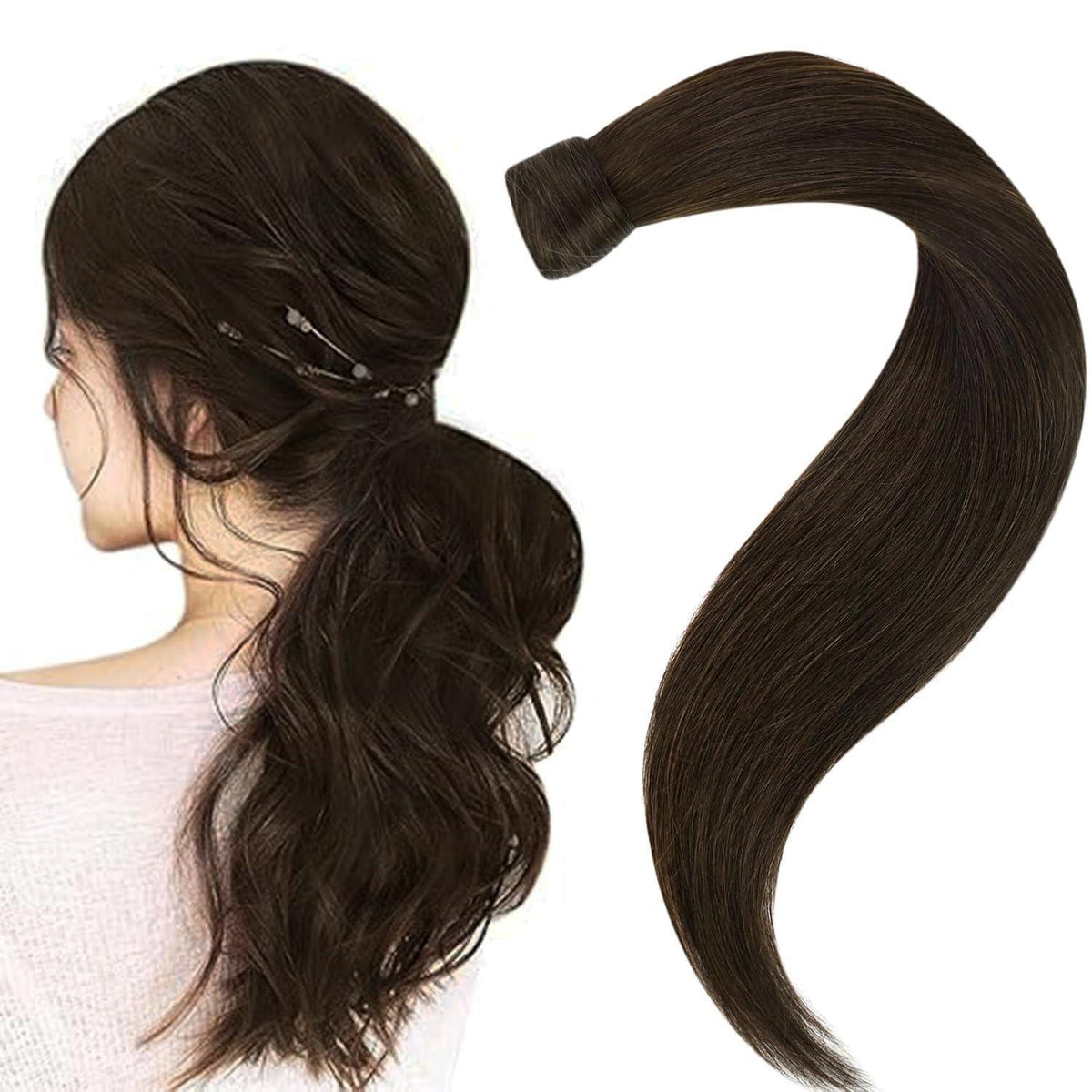 Brauner Echthaar Pferdeschwanz – 35cm, Remy, Natürliches Aussehen