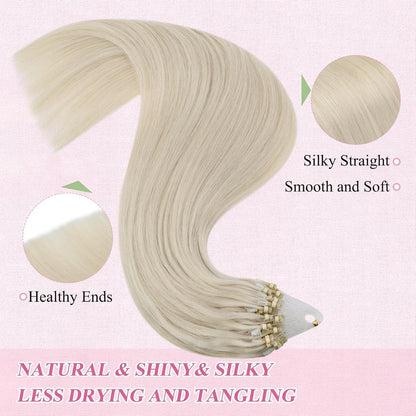 Echthaar Micro Ring Extensions Platinblond 60cm