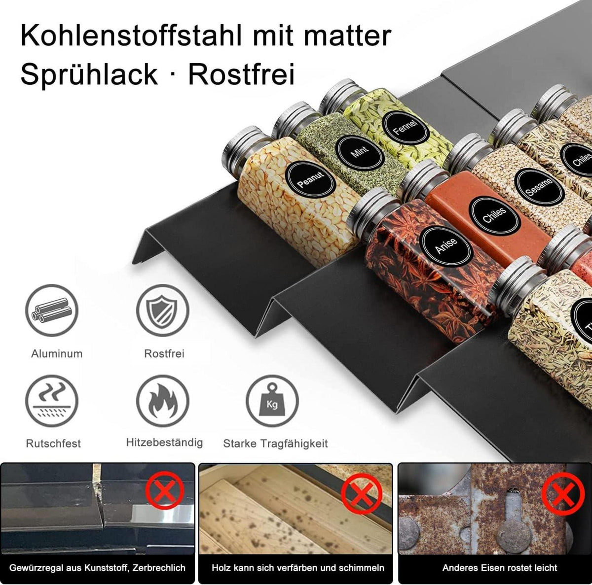 Ausziehbares Gewürzregal mit 3 Ebenen, Küchen Organizer aus
