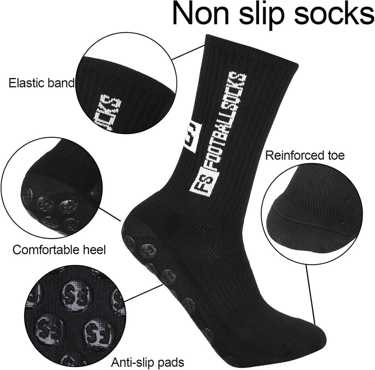 2 Paar hochwertige Fußballsocken mit Rutschfeste Grip, Größe 39-46, Sportsocken für Herren Damen