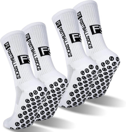 2 Paar Herren Anti-Rutsch Fußballsocken Sportsocken Weiß, Größe 39-46