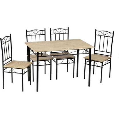 Esszimmer-Set Buchenholz mit Esstisch & 4 Stühlen, Schwarz