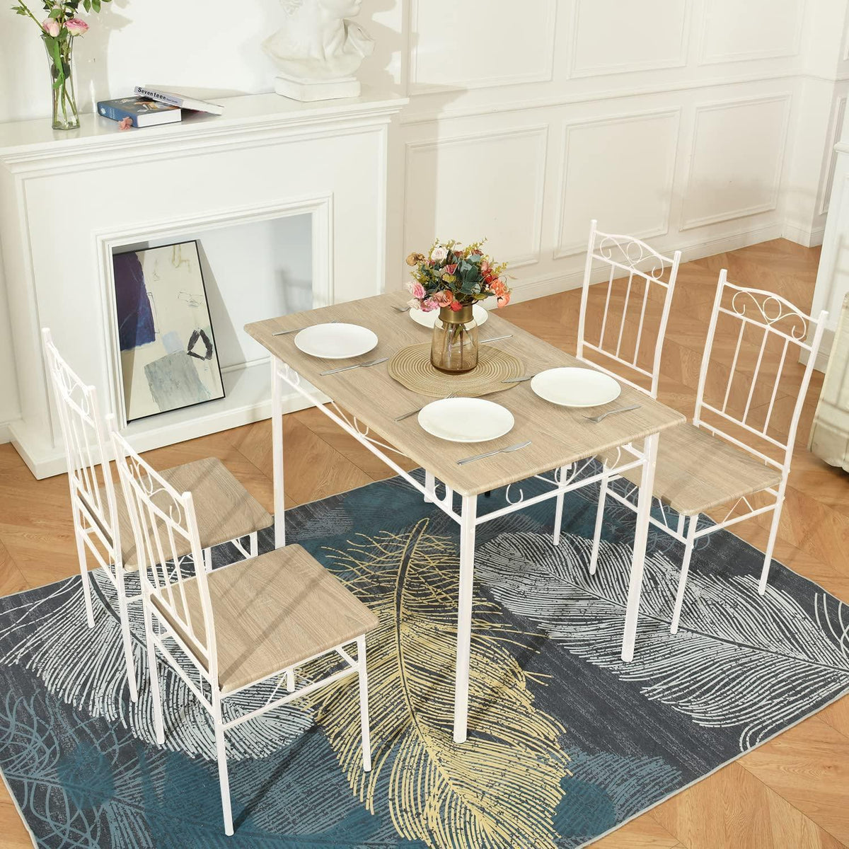 Esszimmer-Set Buchenholzoptik mit Esstisch und 4 Stühlen