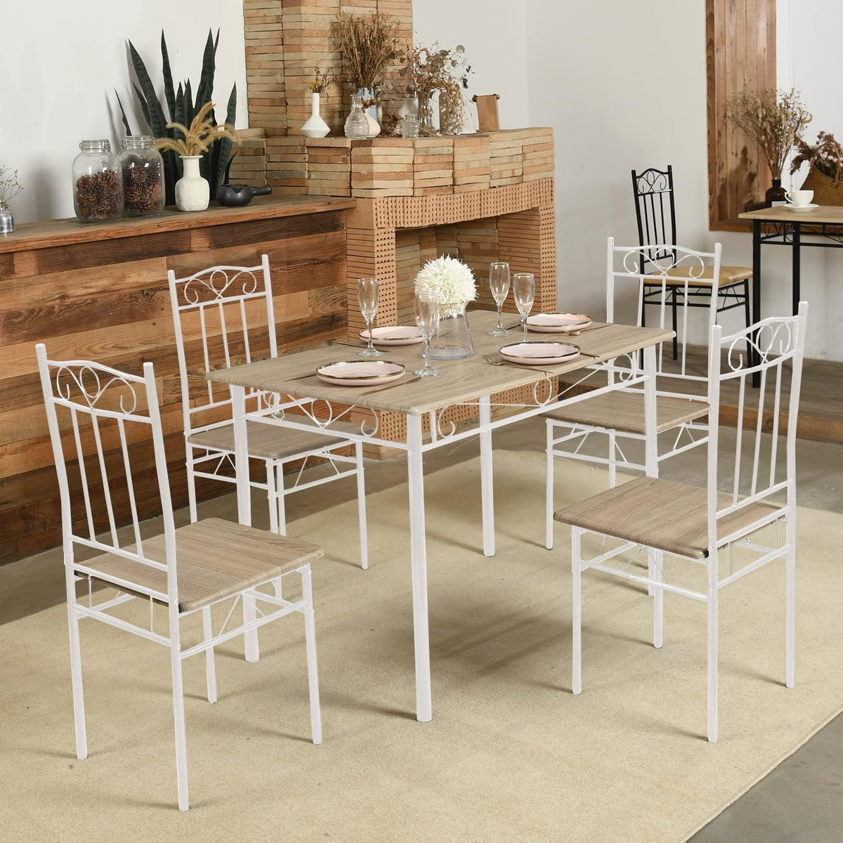 Esszimmer-Set Buchenholzoptik mit Esstisch und 4 Stühlen