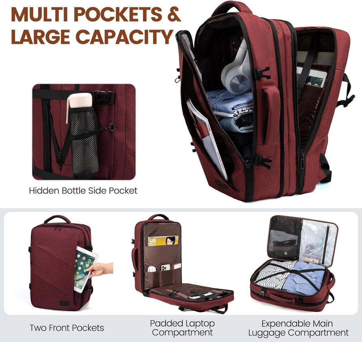 Business Rucksack Handgepäck Flugzeug 15,6 Zoll Rotwein