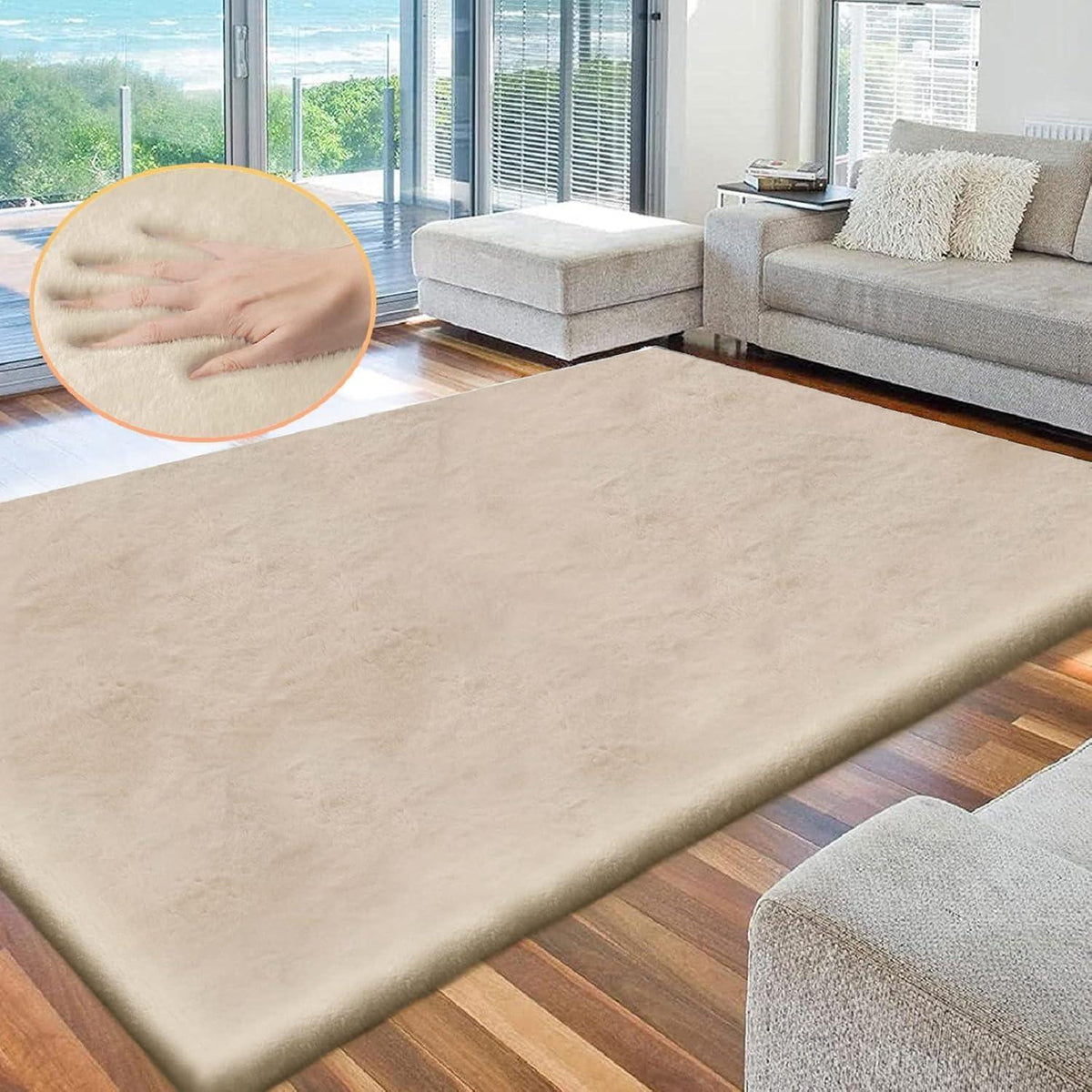 Flauschiger Kunstfell Teppich Beige 180x270 cm – Weicher Wohnteppich