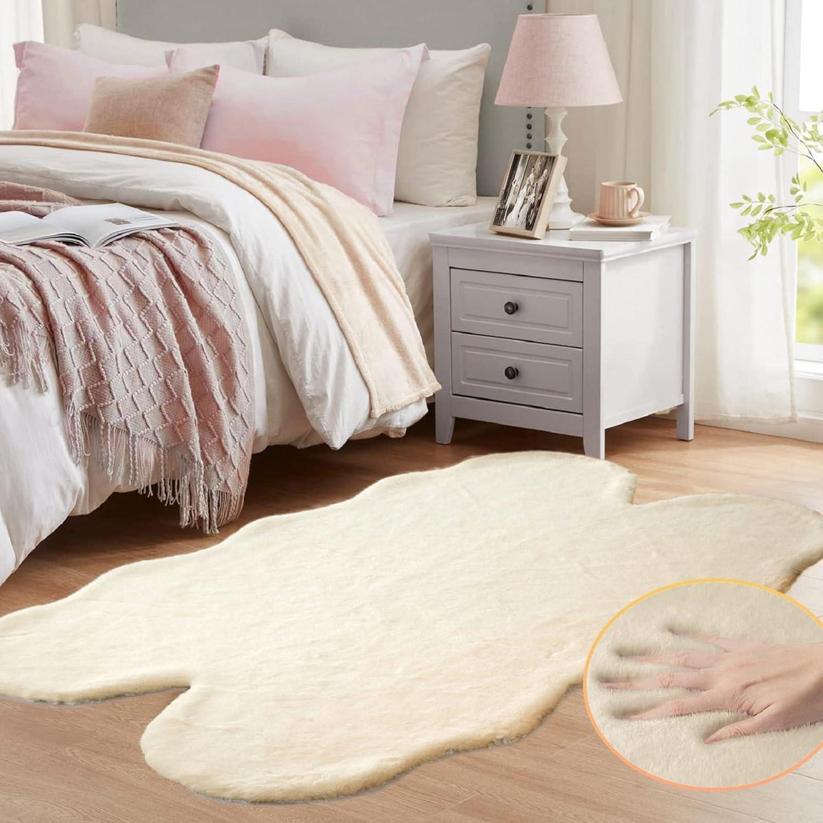 Flauschiger Fellteppich Beige 120x180 cm - Weicher Wohnzimmer Teppich