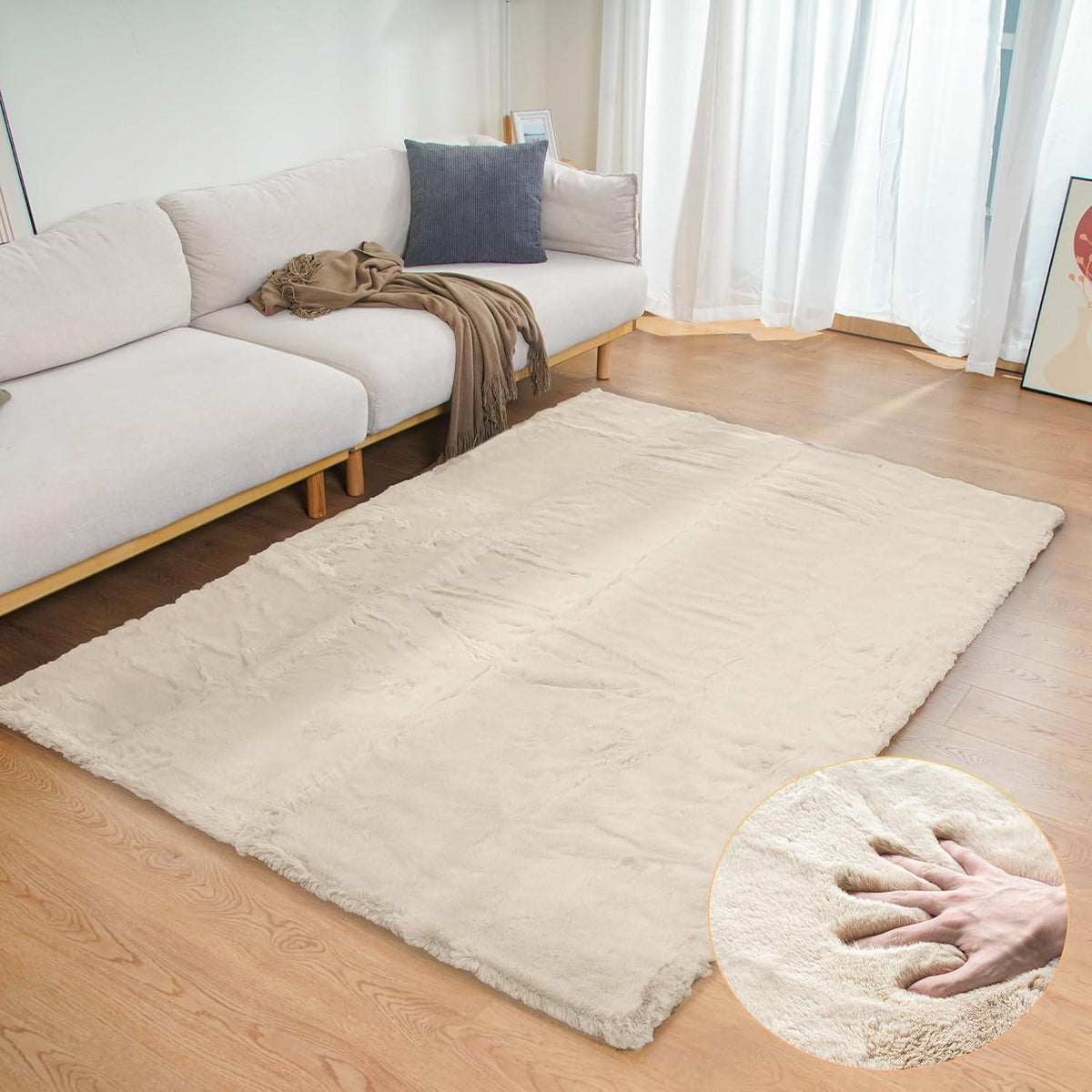 Flauschiger Teppich Beige 120x180 cm - Weicher Wohnzimmer Teppich