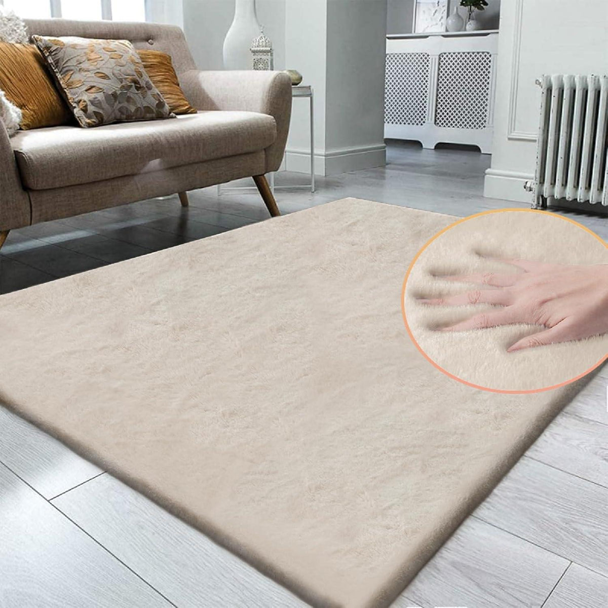 Flauschiger Teppich Beige 120x180 cm - Weicher Wohnzimmer Teppich