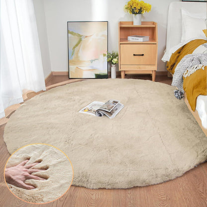Runder Flauschteppich Beige 180cm – Kuschlig & Waschbar