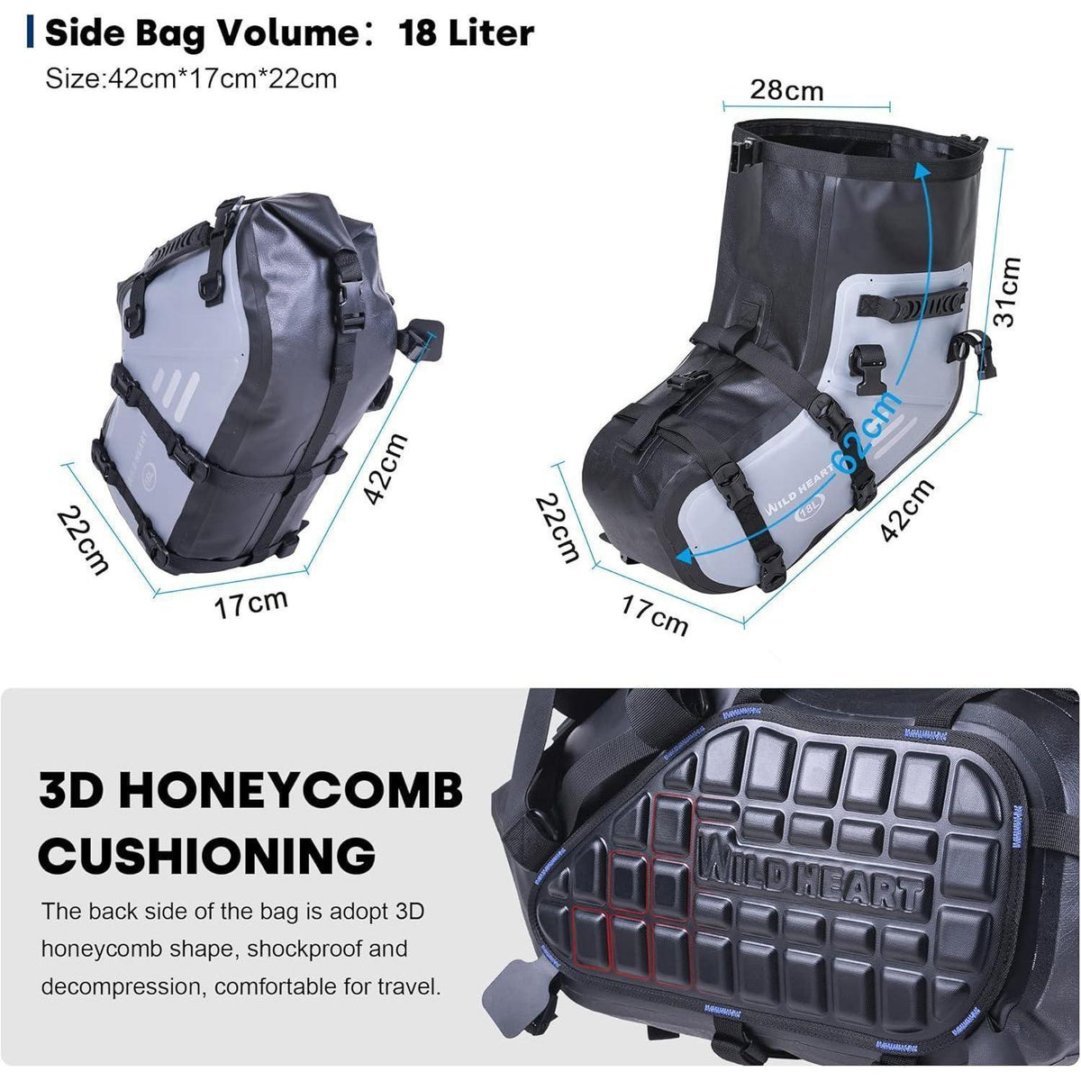 Wasserdichte Motorrad Satteltaschen 18L (Grau) – Robust & Vielseitig