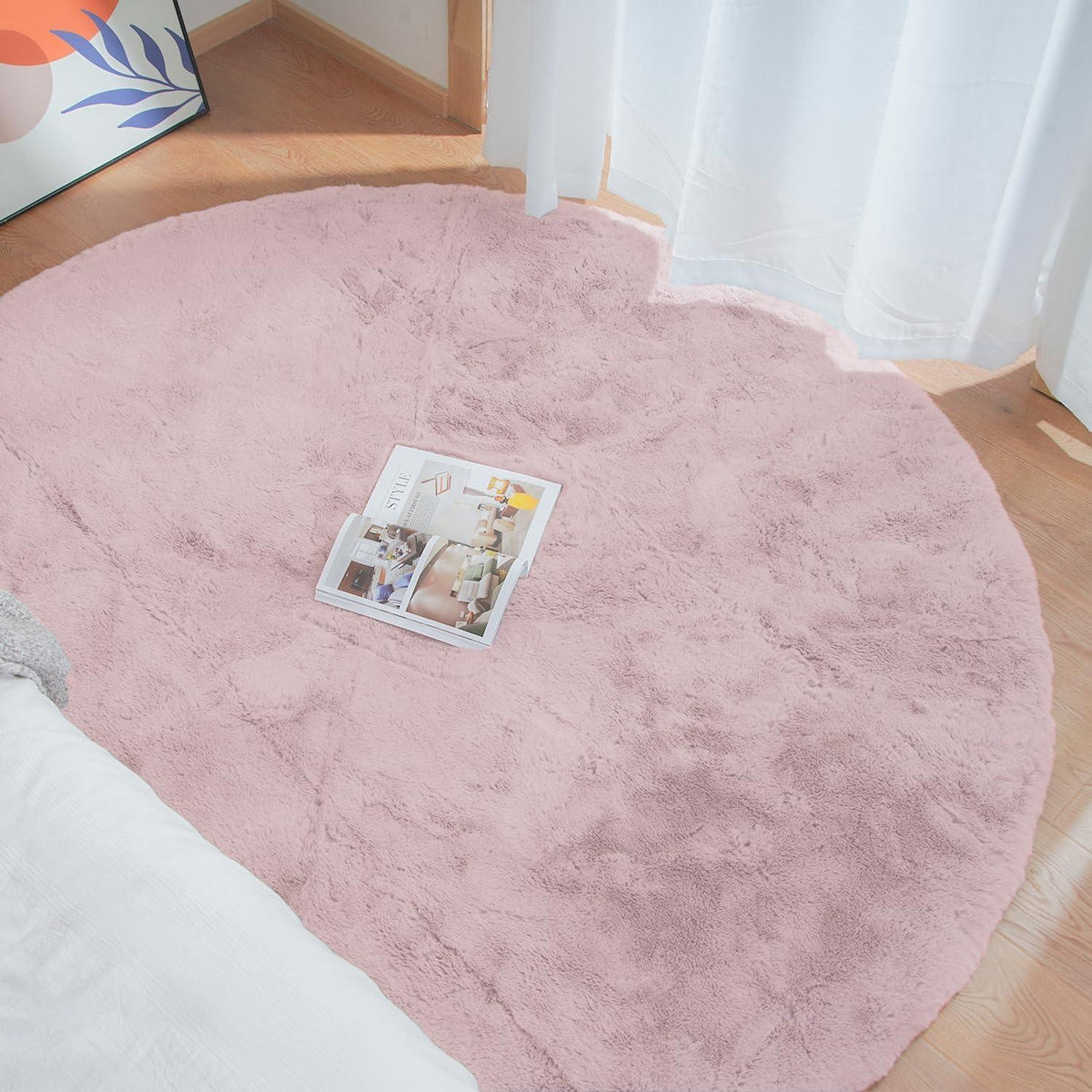 Runder Fellteppich Rosa 180 cm – Flauschiger Teppich für Schlafzimmer