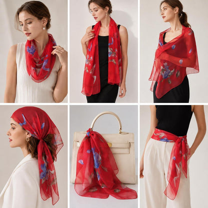 Leichter Seidenschal Damen Georgette Chiffon 160x50cm Geschenkidee