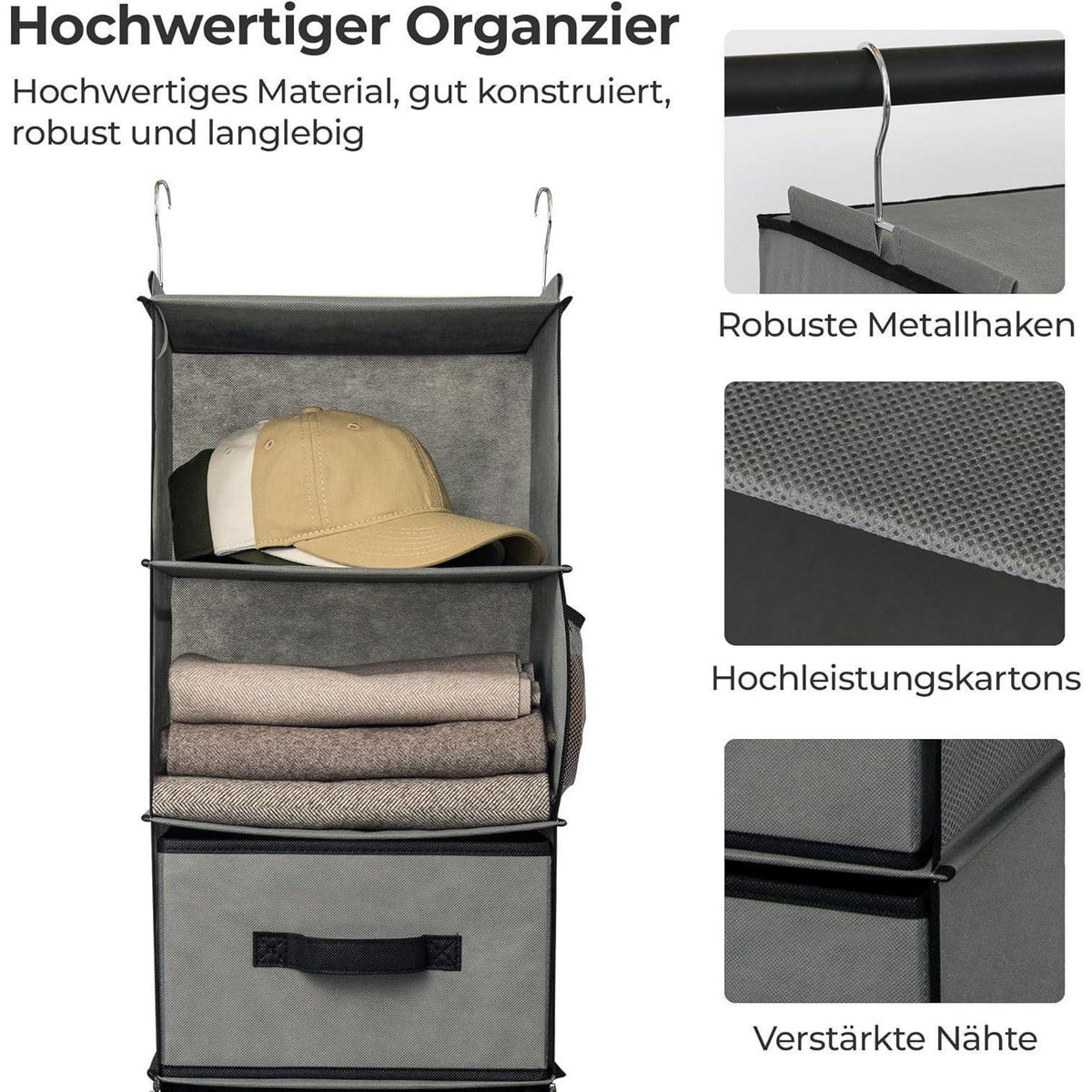 Hängeorganizer mit Schubladen, Grau, Teilbar