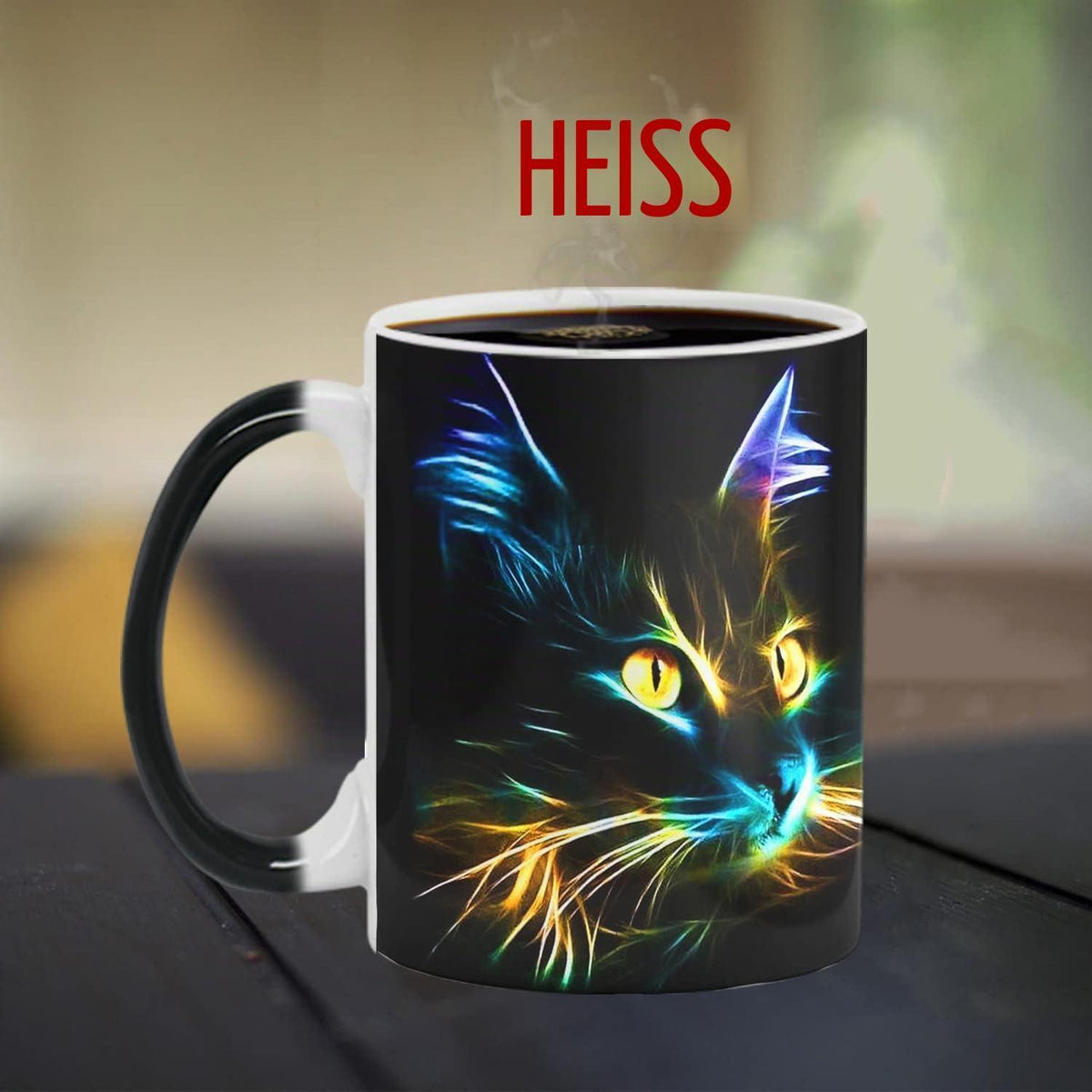 Keramik Farbwechsel Katze Becher - Kaffee Tee Tasse 330ml
