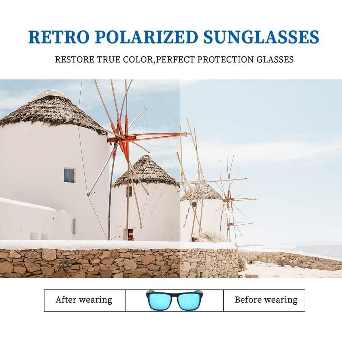 Polarisierte Sonnenbrille Herren Damen UV400 Retro Vintage Blau