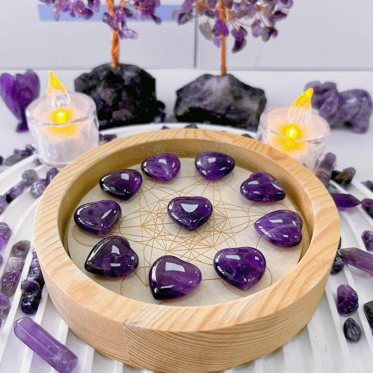 Amethyst Herz Heilkristalle Set für Liebe & Wohlbefinden