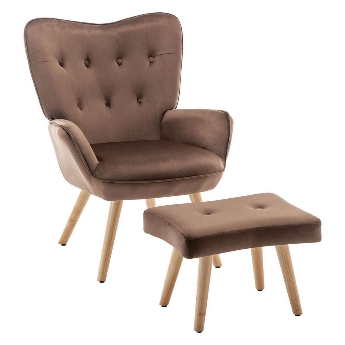 Ohrensessel mit Hocker – Bequemer Samt Relaxsessel Braun