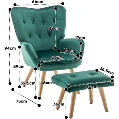 Ohrensessel mit Hocker, Grün – Bequemer Samt Relaxsessel