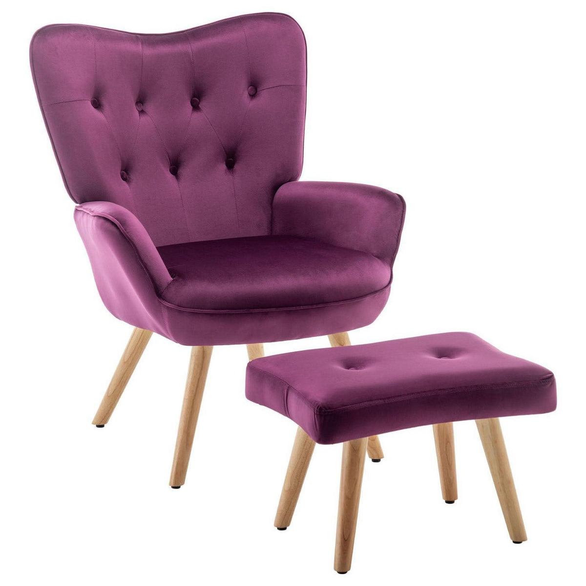 Lila Ohrensessel mit Hocker – Samt Relaxsessel für Wohnzimmer