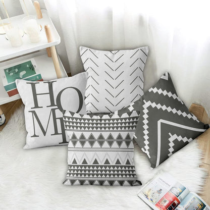 4er Set Kissenbezüge Grau Weiß 40x40 Boho Leinen Kissenhüllen