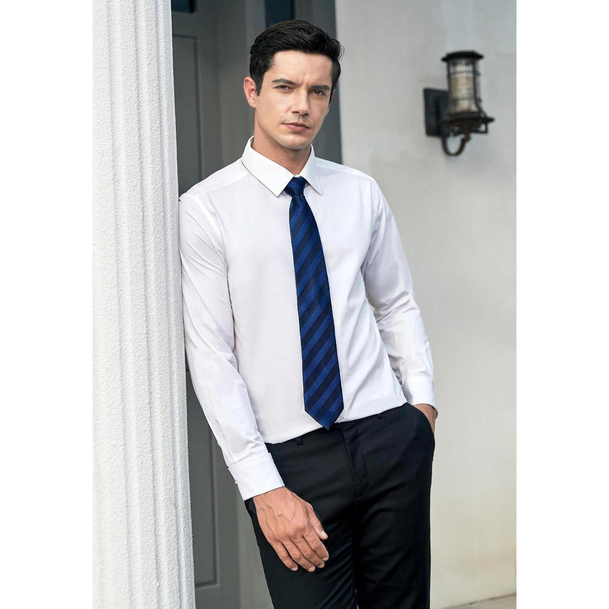 Krawatten-Set Herren mit Einstecktuch, kariert/gestreift, navyblau