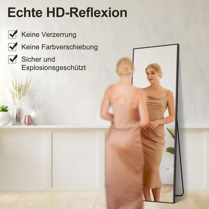 Ganzkörperspiegel 161x52cm Standspiegel mit Aluminiumrahmen Schwarz