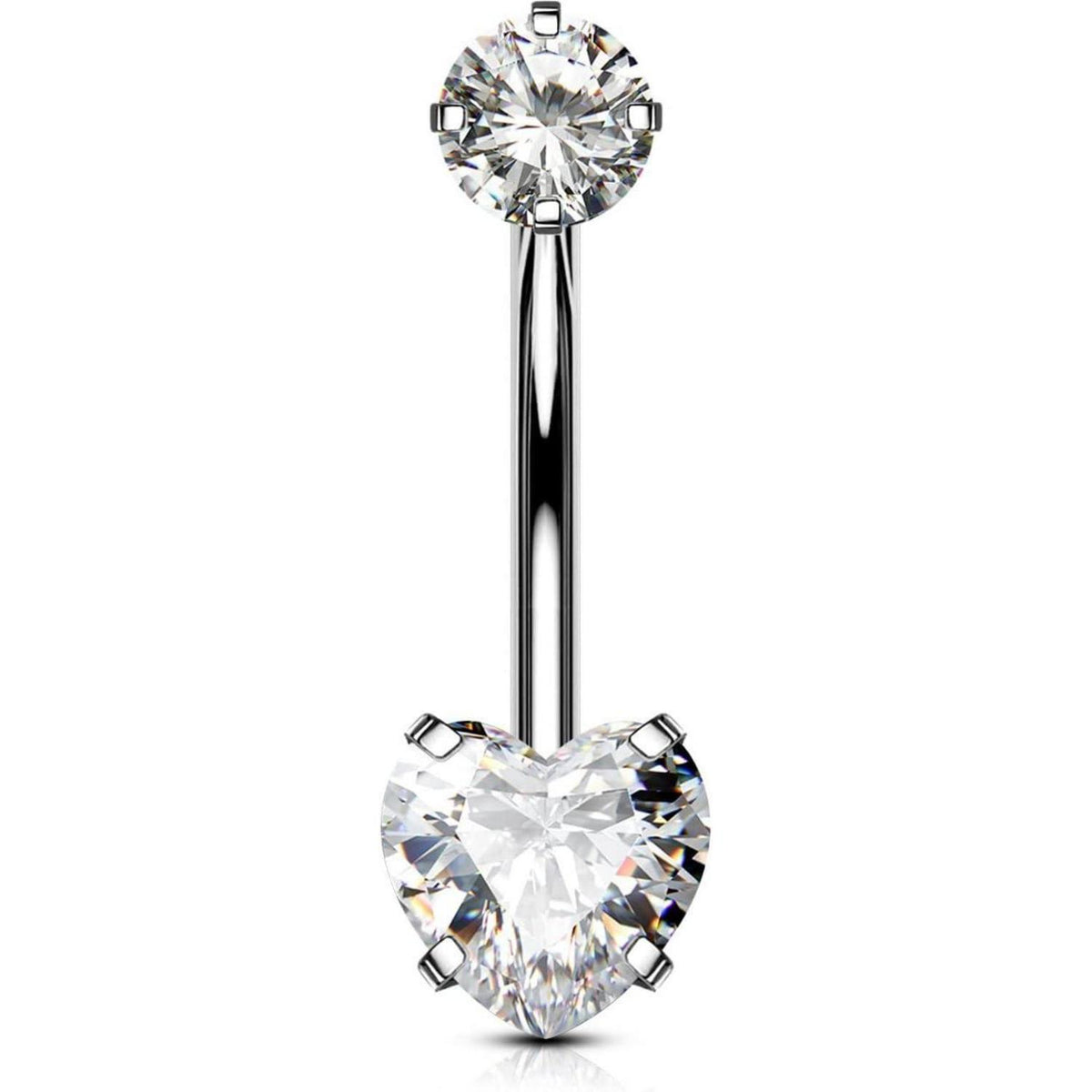 Bauchnabelpiercing Titan 12mm Extra Lang 14G mit Zirkonia Herz