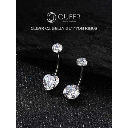 Bauchnabelpiercing Titan 12mm Extra Lang 14G mit Zirkonia Herz