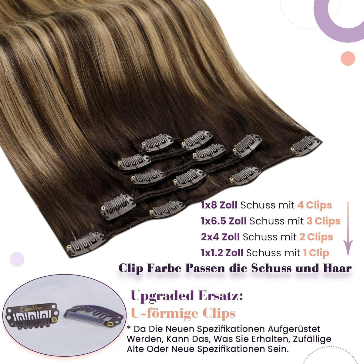 Echthaar Haarverlängerung Clip-in Braun Balayage 55cm