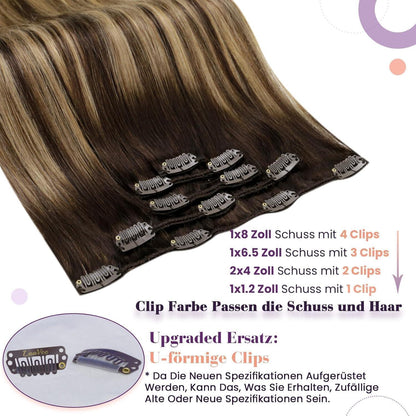 Echthaar Haarverlängerung Clip-in Braun Balayage 55cm