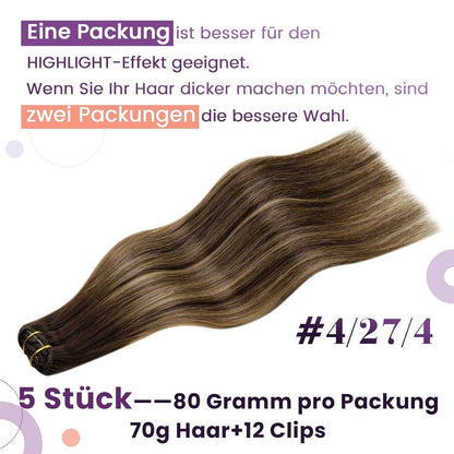 Echthaar Haarverlängerung Clip-in Braun Balayage 55cm