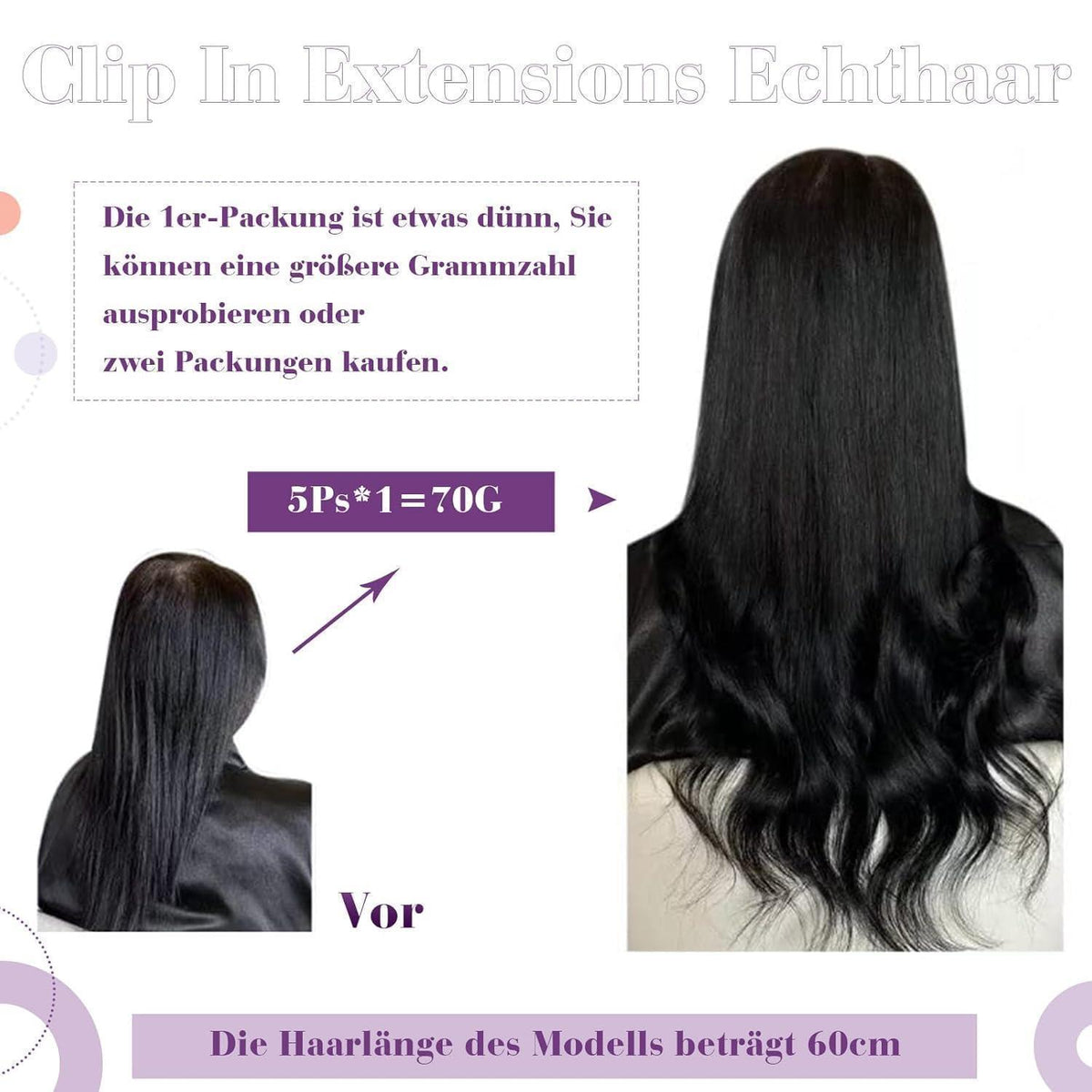 Echthaar Haarverlängerung Clip-in Braun Balayage 55cm