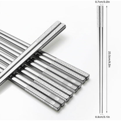 Edelstahl Essstäbchen Set | Lasergraviert, Titanbeschichtet, 5 Paar