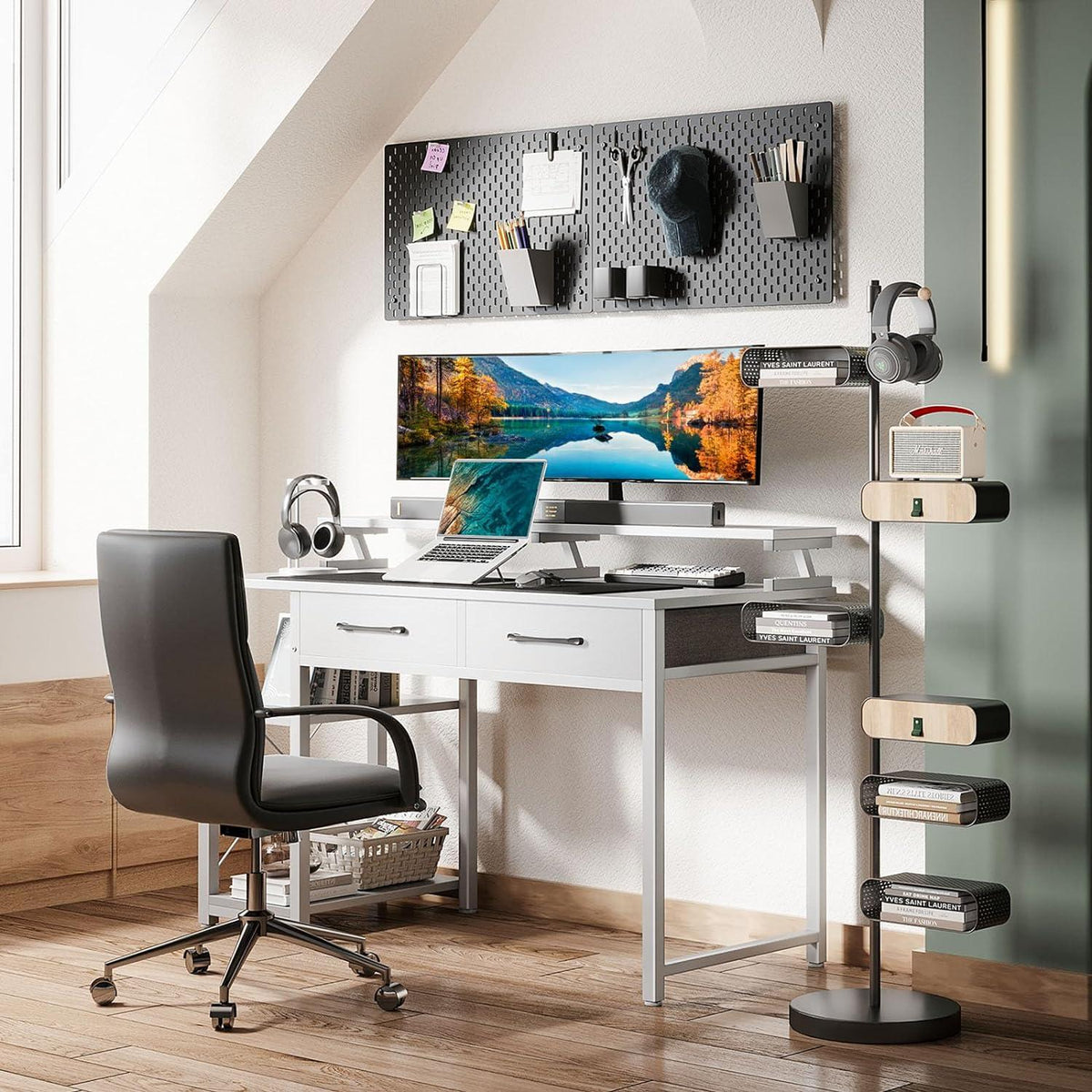 Schreibtisch mit Schubladen und Monitorständer 120x50x87cm White