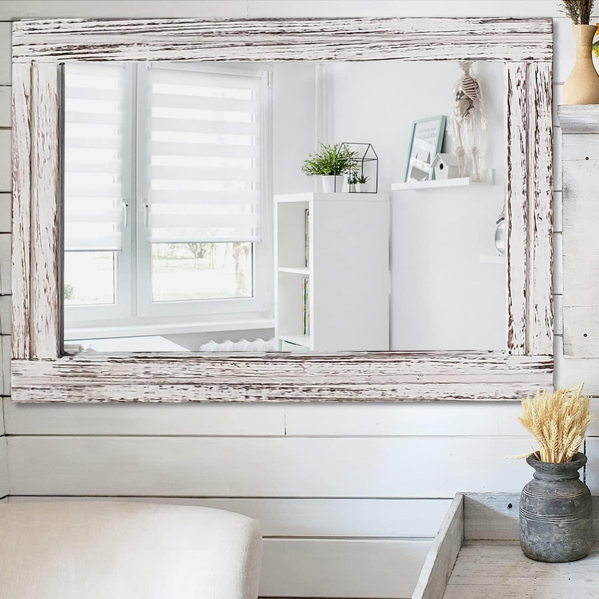 Großer rustikaler Wandspiegel 70x50cm – Holzrahmen, Badezimmer & Deko