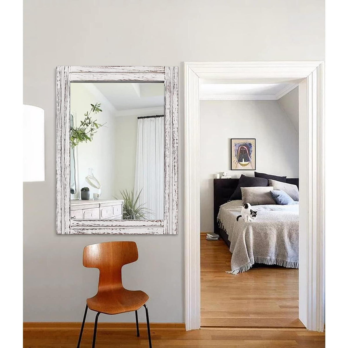 Großer rustikaler Wandspiegel 70x50cm – Holzrahmen, Badezimmer & Deko