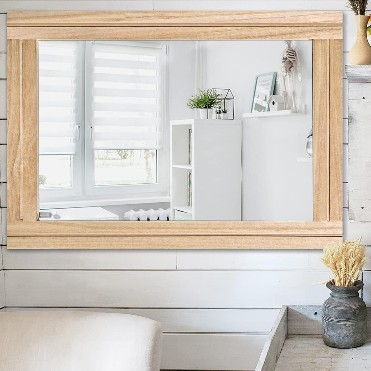 Rustikaler Wandspiegel Holzrahmen 70x50 cm – Bauernhaus Stil
