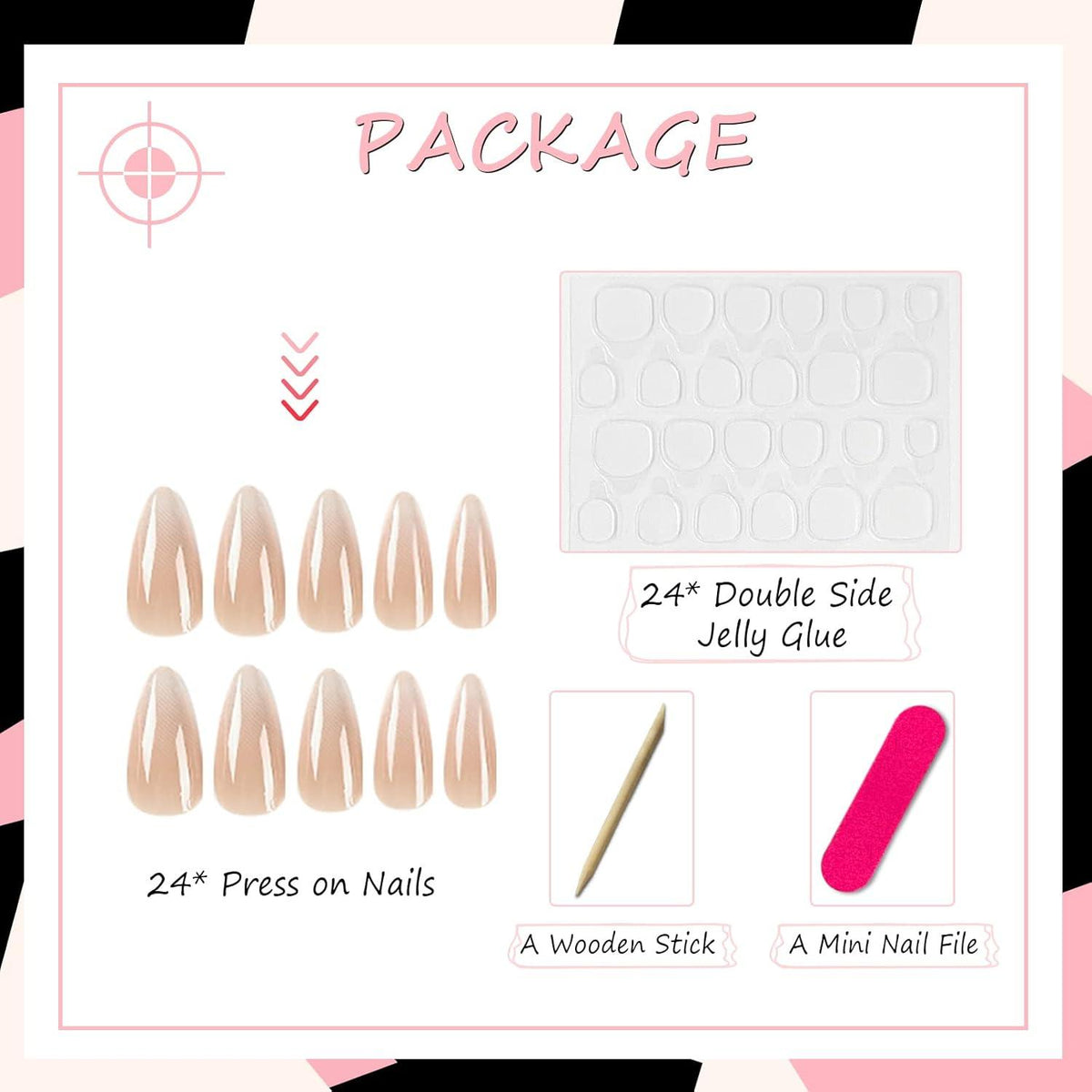 24 Stiletto Nägel Aufkleben Lang Nude Gradient French Ballerina Nägel