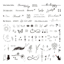 Temporäre Tattoos Schriftzug Inspirierende Sprüche Schwarz 120+pcs