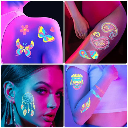 Neon Tattoos 20 Blätter Temporäre UV Body Face Painting