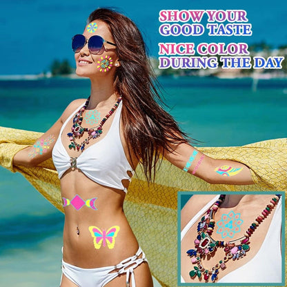 Neon Tattoos Temporäre Schminke UV Body & Face Painting 20 Blätter