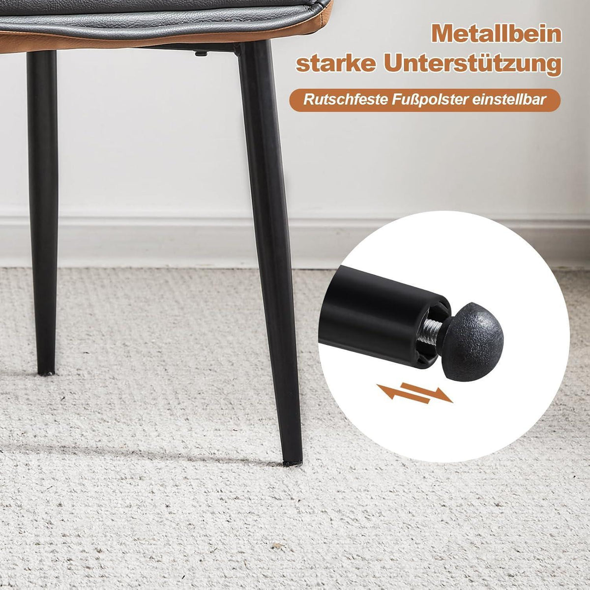 Esszimmerstühle 2er Set Grau & Braun mit Armlehnen in Lederoptik