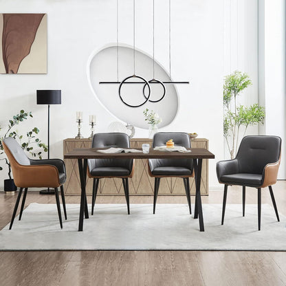 Esszimmerstühle Set 6er – Grau & Braun, Armlehnstuhl in Lederoptik