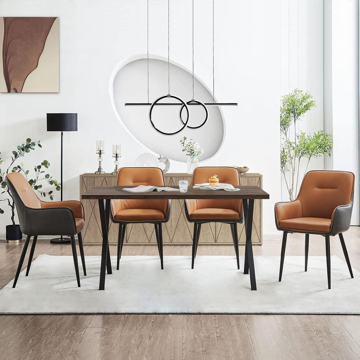 Esszimmerstühle Set 4er –, Braun & Grau, Modern in Lederoptik