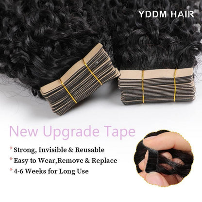 Echthaar Tape Extensions Schwarz Kinky Curly 16 Zoll