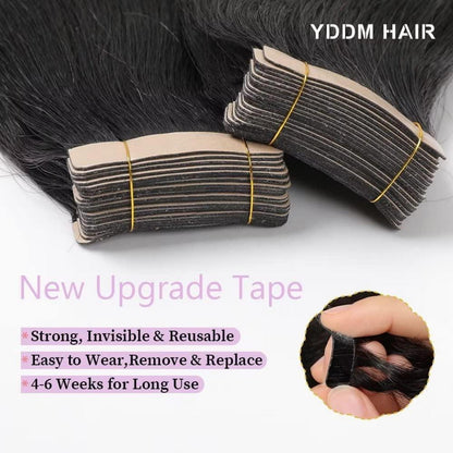 Echthaar Tape Extensions 22 Zoll Schwarz Yaki Straight