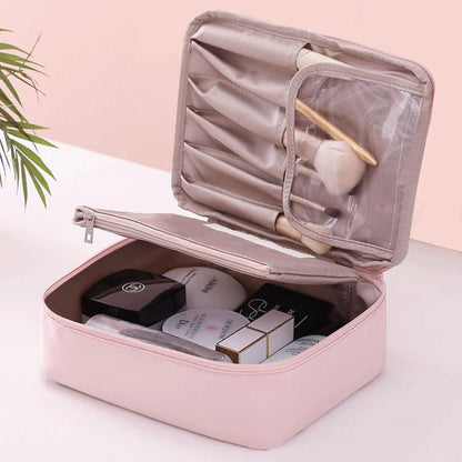 Kosmetiktasche wasserdicht mit Pinselhalter, Rosa, Groß + Klein