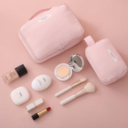 Kosmetiktasche wasserdicht mit Pinselhalter, Rosa, Groß + Klein